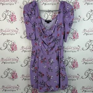 Toxik3 dress puff sleeve shoulder cinch pleated detail Lavender Floral Dress